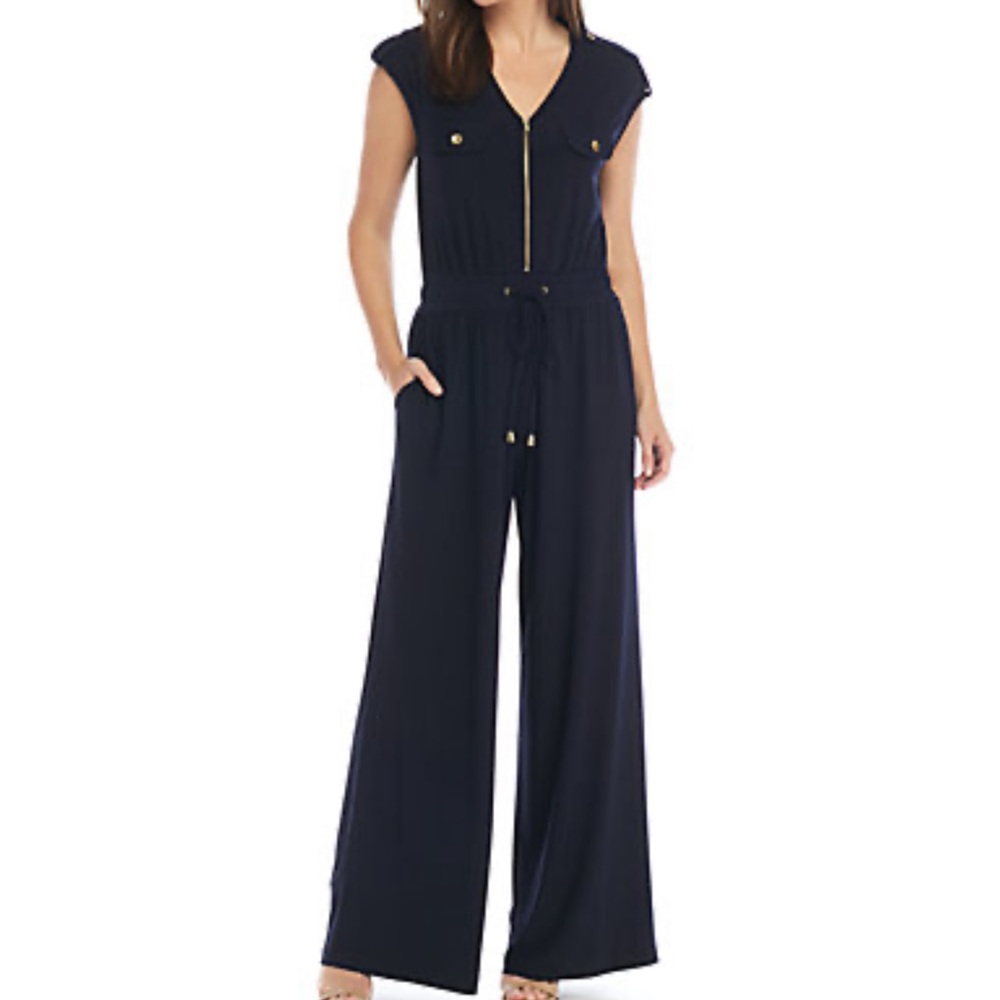 Emma & Michele Zip Front Tie Waist Jumpsuit